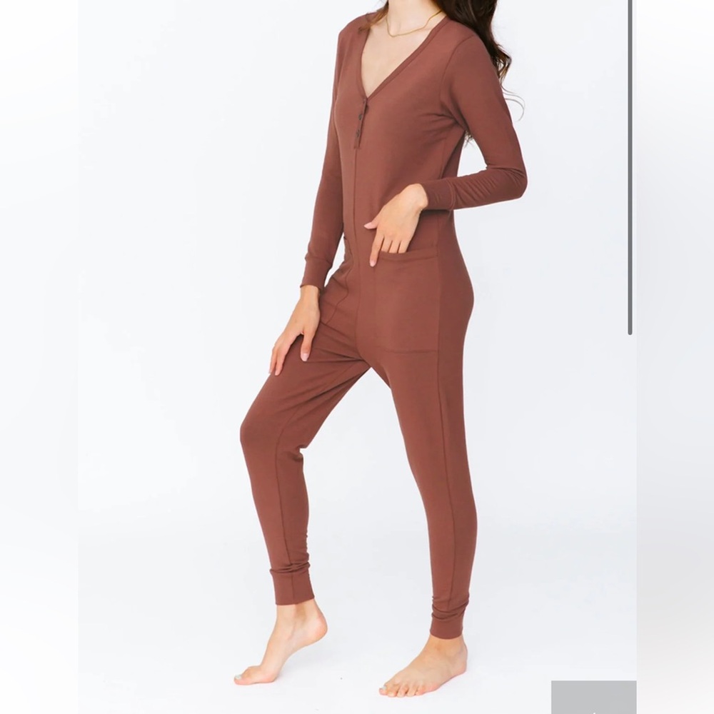 Smash + Tess Brown Long-Sleeve Jumpsuit